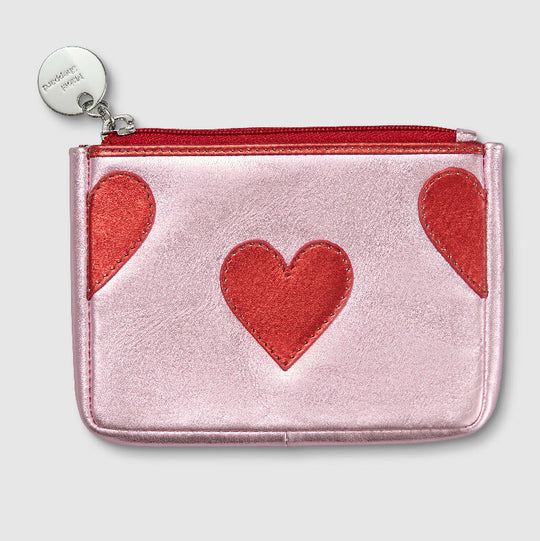 Metallic Pink Leather Heart Purse