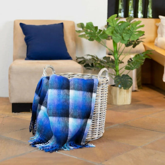 Botswana Blue Grey Old Royal Turquoise Top Check Blanket