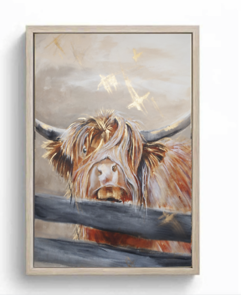 Limited Edition Hand Embellished Canvas Print of Gordon the Highland Cow