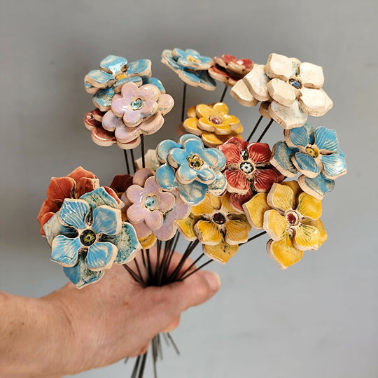 Colourful Ceramic Flower Stems - Handmade Bouquet