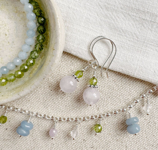 Petite Chic Rose Quartz and Peridot Earrings