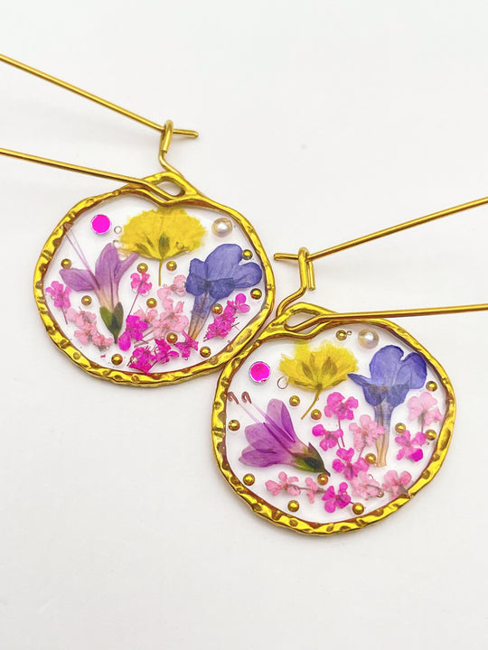 Dangle earrings with lavender and lily flowers