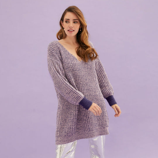 Rosie V Neck Twist Tunic Knit Jumper - Lilac