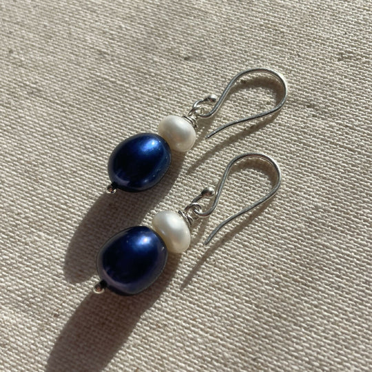 Denim Freshwater Pearls Sterling Silver Earrings