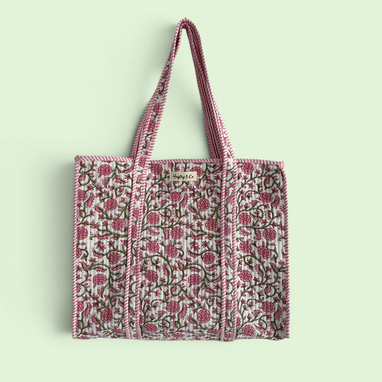 Ditsy Pink Floral Quilted Cotton Tote Bag