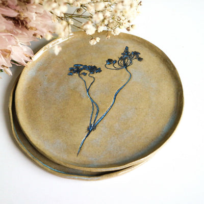 Stoneware Clay Dish in Botanical Design