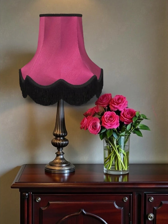 Fuchsia pink fabric lampshades finished with black trimmings - Available in 8 sizes