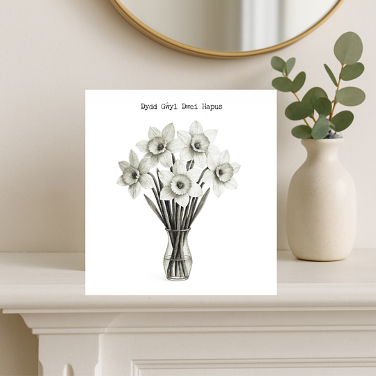 Dydd Gŵyl Dewi Hapus! Daffodil Hand-Drawn Greeting Card | Welsh St. David’s Day Celebration