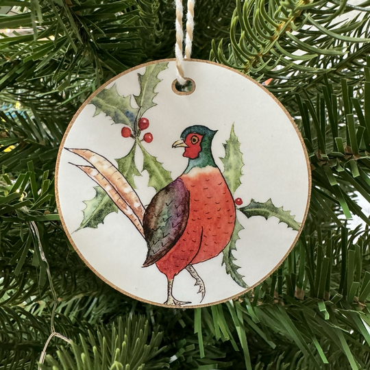 Christmas Pheasant Wooden Hanging Decoration