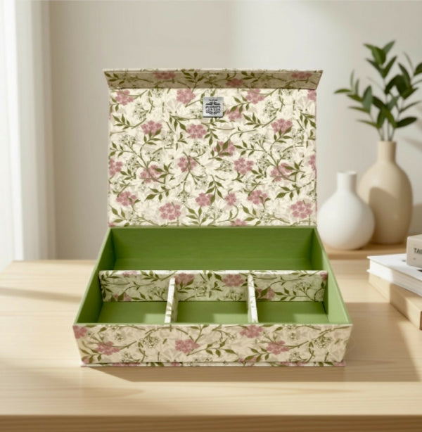 Handmade Pink Jasmine Keepsake Box | William Morris Fabric Organiser with Magnetic Closure