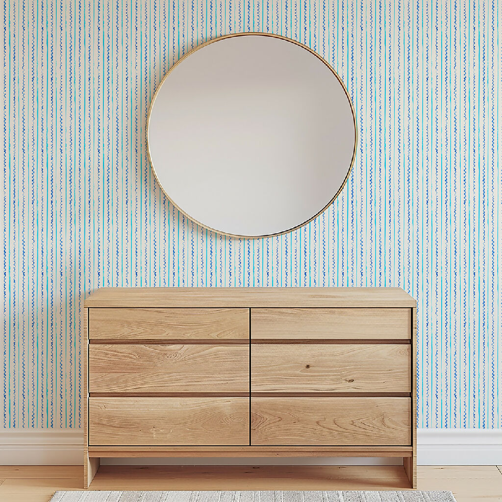 sea lines sustainable wallpaper in bedroom