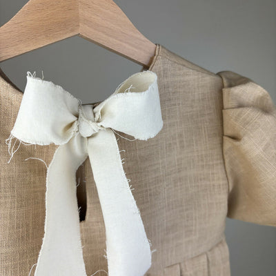 Smock Linen Dress with White Bow