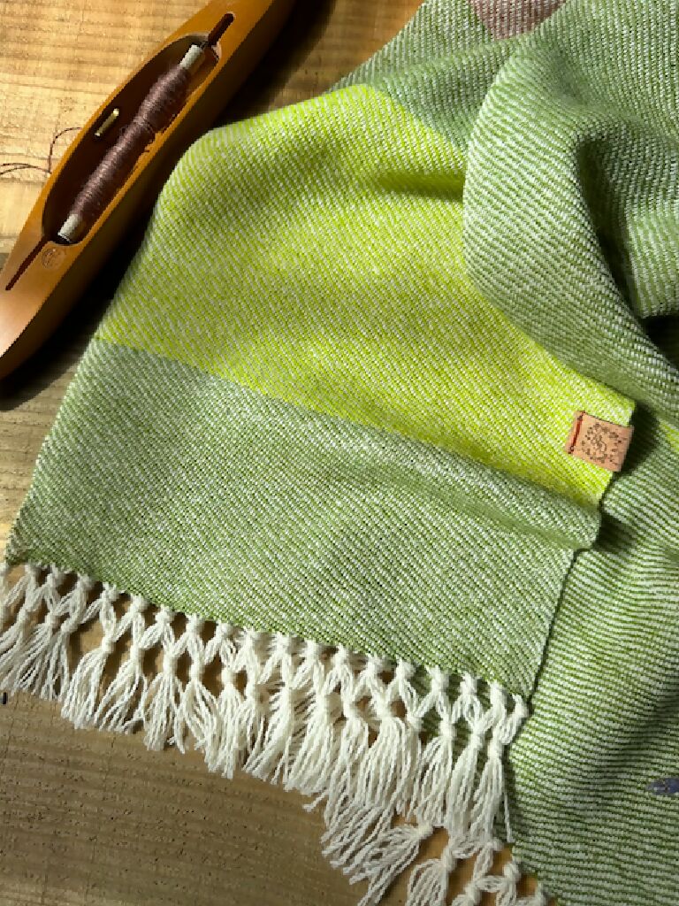 Green and Taupe Striped Lightweight British Wool Regular Scarf