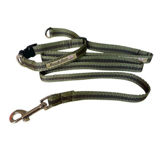 Dog Collar & Lead Set In Khaki And Brown Stripe - 4 sizes