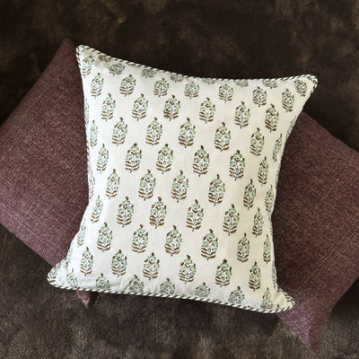 Cushion Cover Three Flowers Hand Block Printed