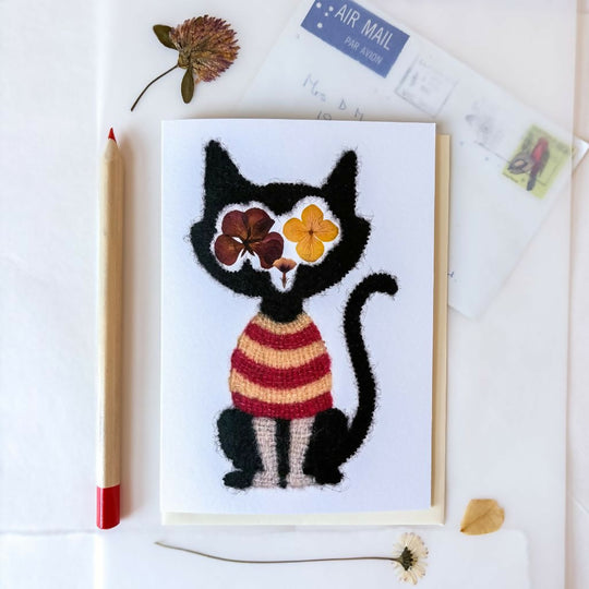 Botanical Black Cat Greetings Card