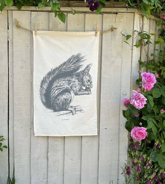 Natural Cotton Red Squirrel Tea Towel
