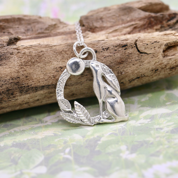 Silver Moongazing Hare Necklace