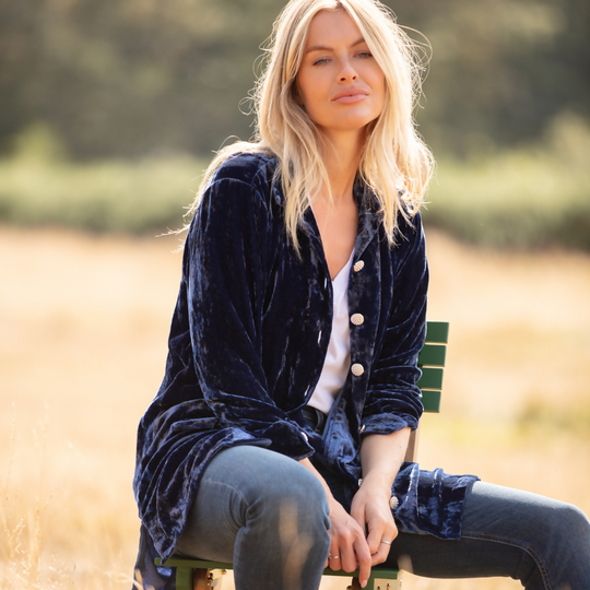 Bonnie Silk Velvet Shirt/Jacket In Tanzinite