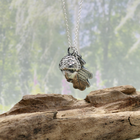 Silver Acorn and Oak Leaf Necklace