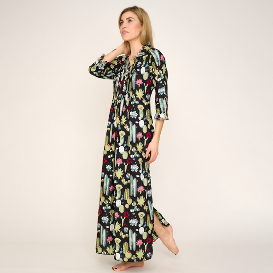 Cotton Annabel Maxi Dress in Black Cactus