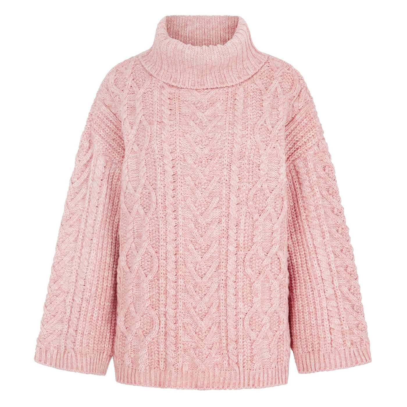 Emily Cable Roll Neck Tunic Jumper - Dusky Pink