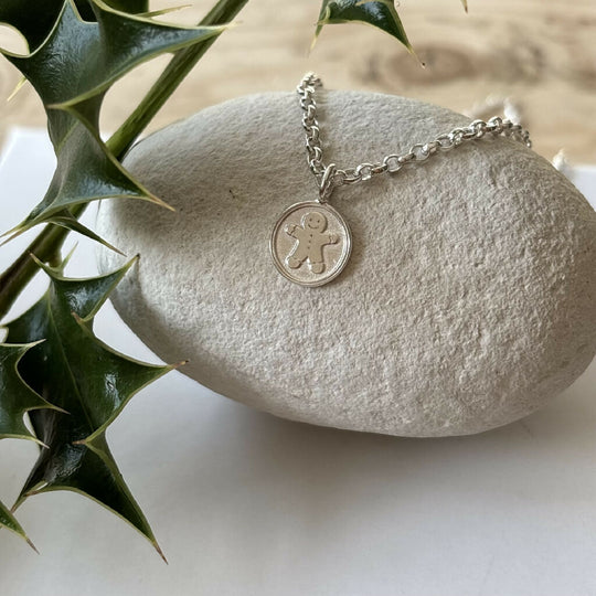 Silver Gingerbread Man Charm Necklace