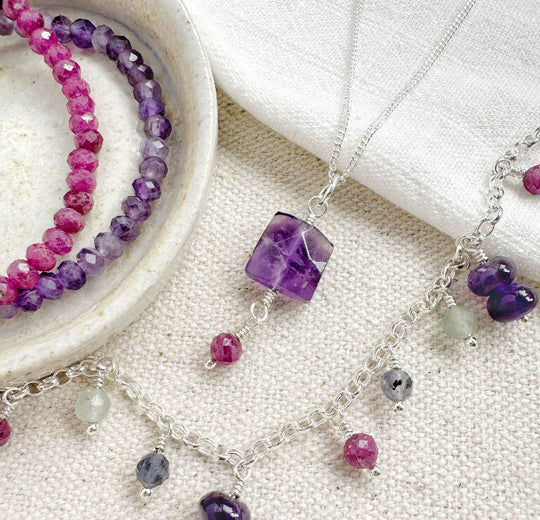 Autumn Token Pendant Necklace with Amethyst and Ruby