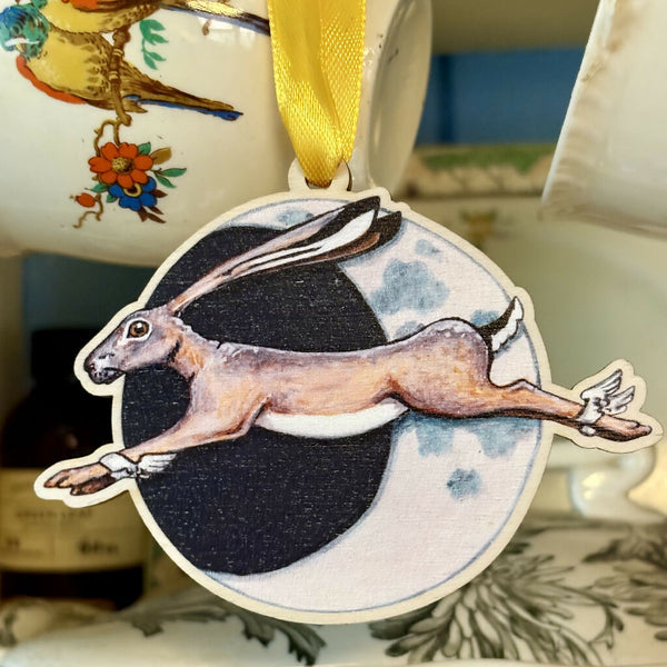 Over the moon, hanging wooden decoration