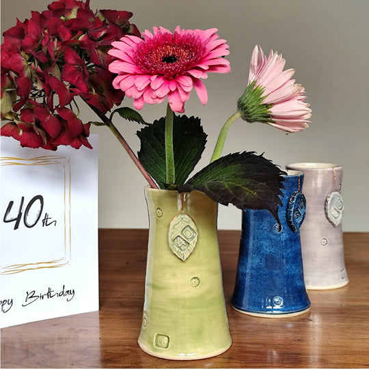 40th Birthday Anniversary Handmade Vase With Ceramic Tag