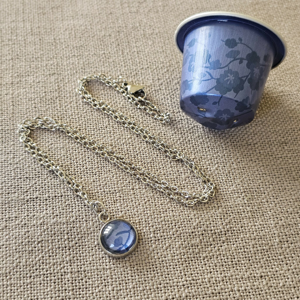 Upcycled Metal Pendant Necklace on Chain in Blue