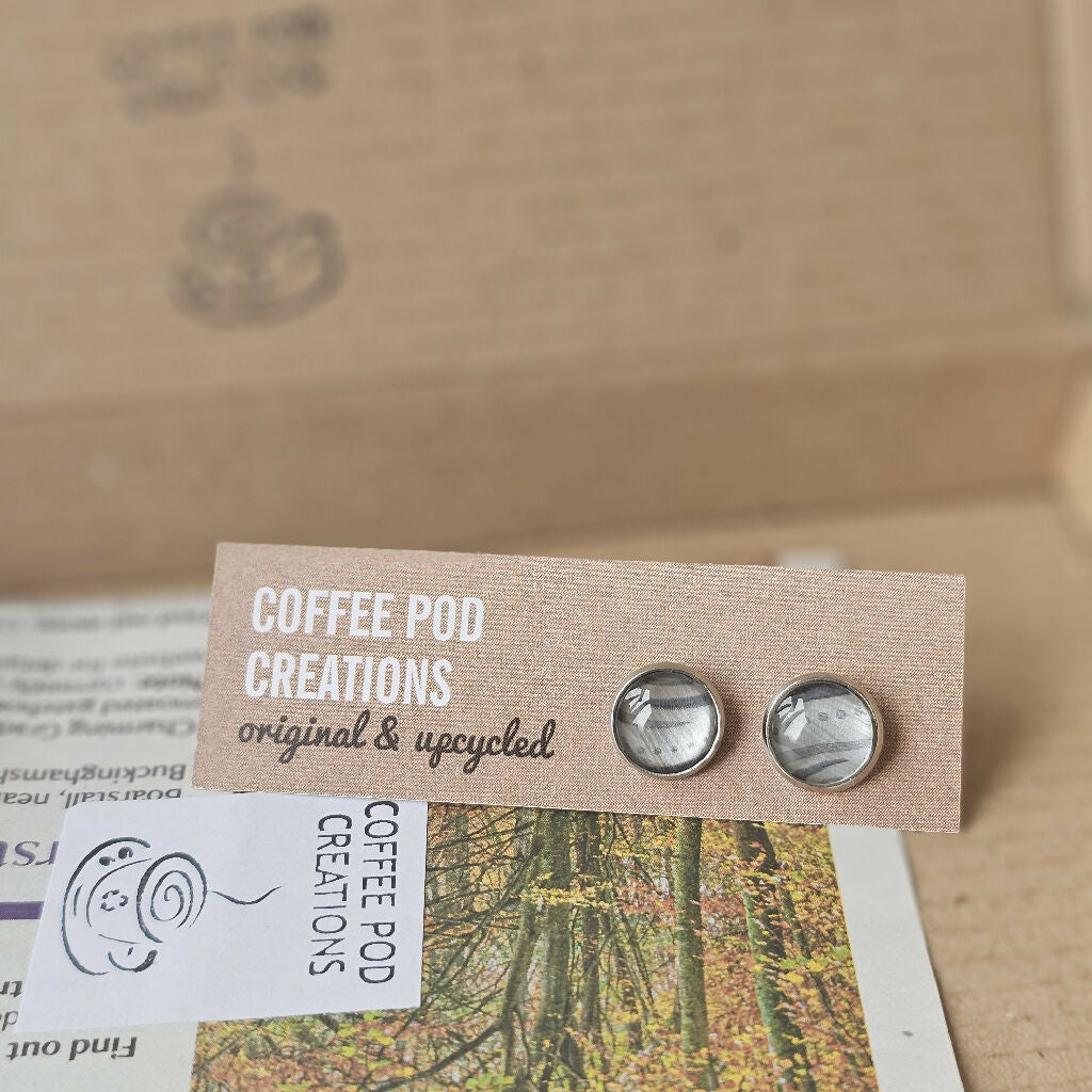 Upcycled Metal Circular Stud Earrings in Grey