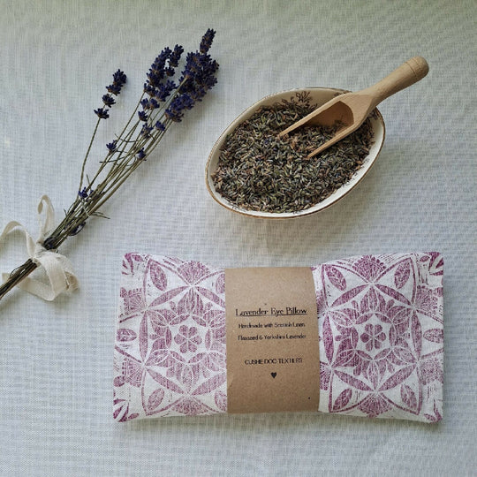 Hand Printed Linen Lavender Eye Pillow - Raspberry Red