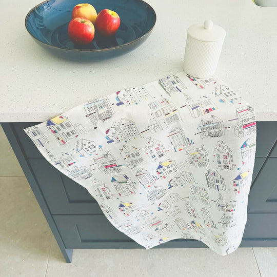 Linen Tea Towel - Houses