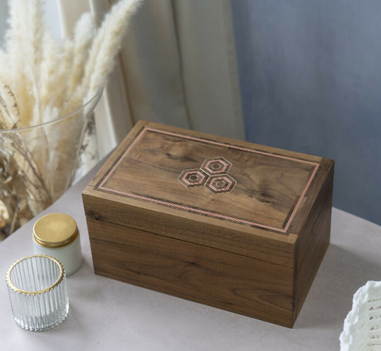 Walnut box with 3 hexagons