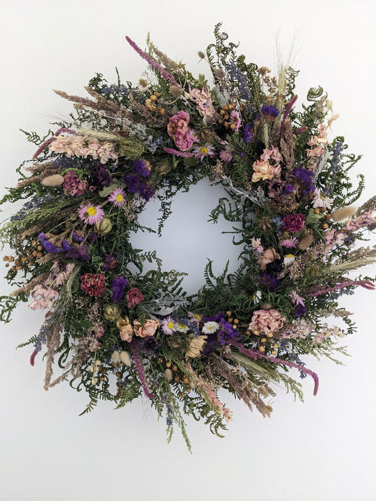 Handmade Dried Flower Wreath in Pinks & Purples, 60cm