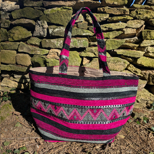 The Nador Large Expandable Fabric Tote in Pink