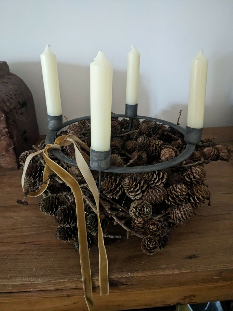 Christmas Gift Set, Larch Wreath, Advent Candle Holder With Candles