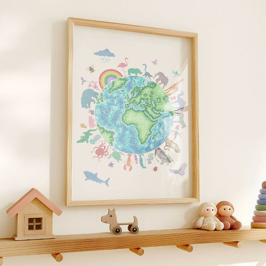 Children's World Print with Illustrations