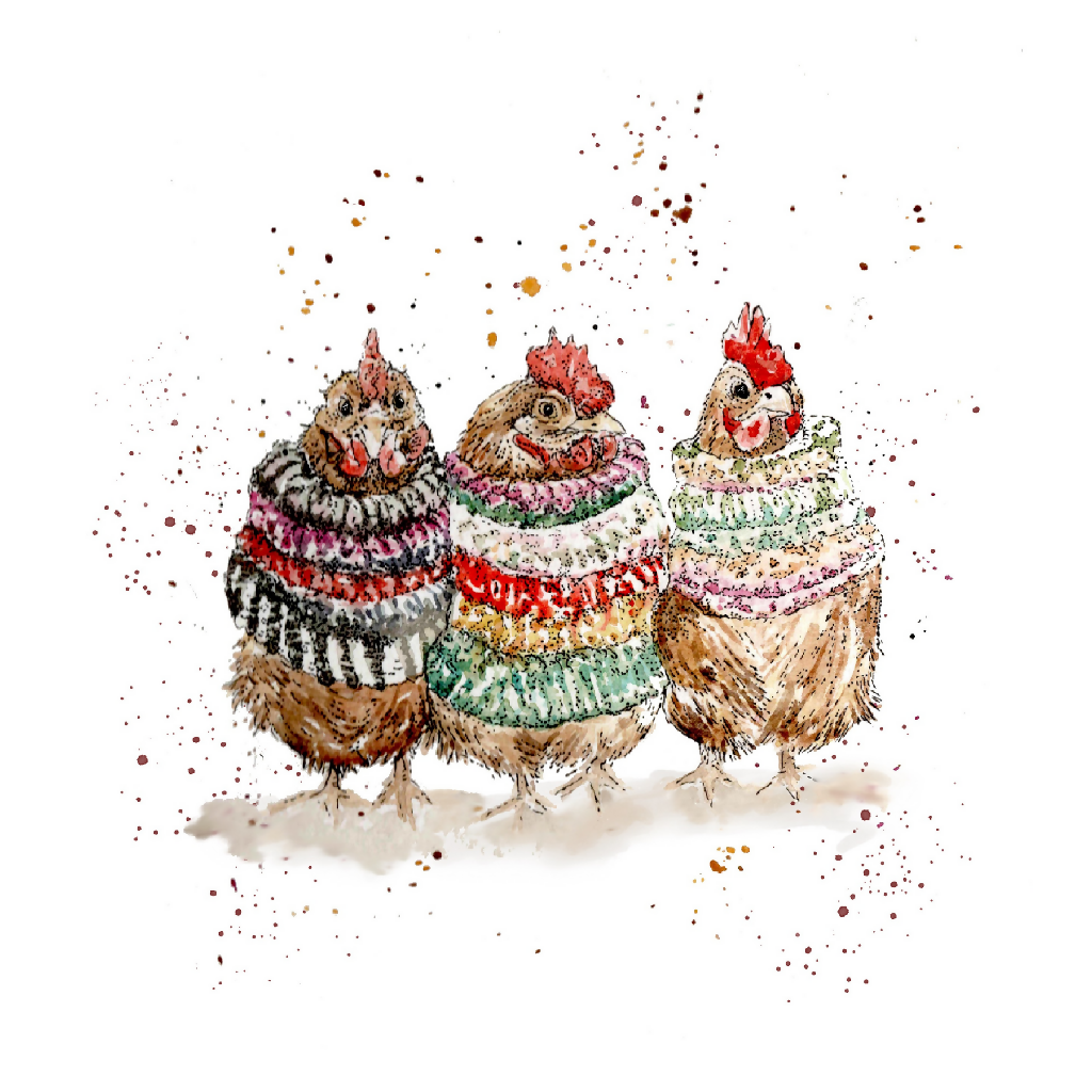Watercolour Chicken Knitted Companions Greeting Cards