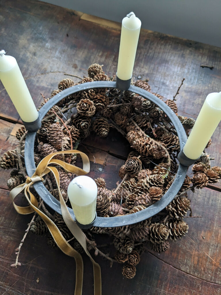 Christmas Gift Set, Larch Wreath, Advent Candle Holder With Candles