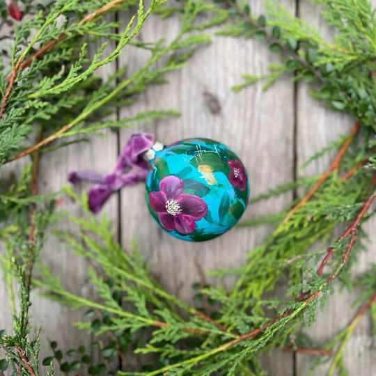Hellebore Winter Floral Hand Painted Ceramic Bauble