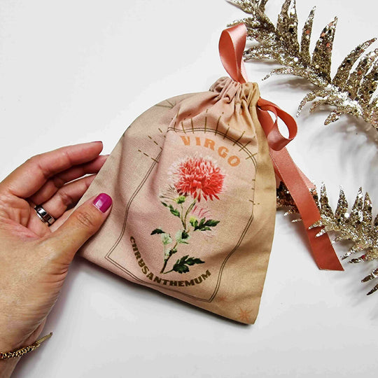 Virgo Chrysanthemum Birth Flower Gift Pouch in Rose Gold
