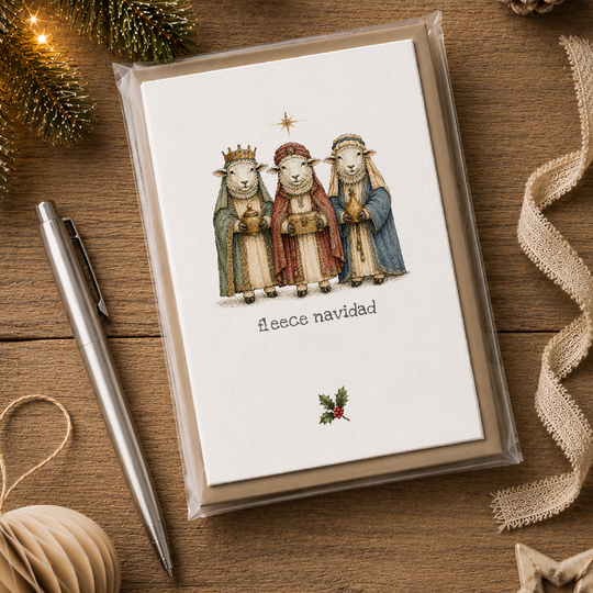 Pack of 5, Season's Bleatings, sheep-themed plantable wildflower seed Christmas cards