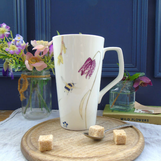 Bee and Spring Flowers Bone China Tall Mug