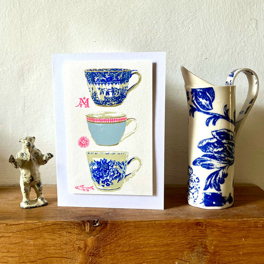 Teacups Hand Screenprinted Card