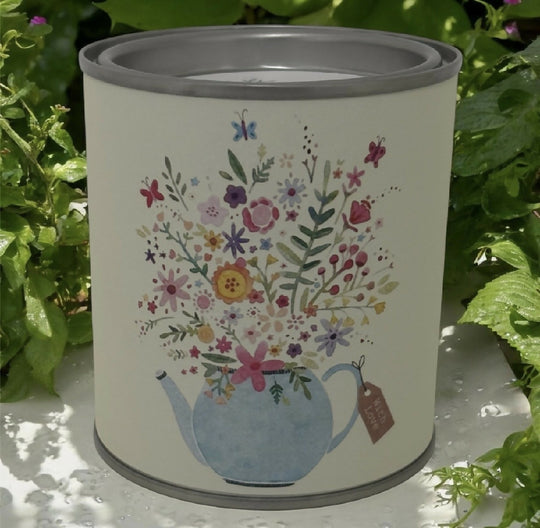 Country Garden Teapot Scented Soy Candle Tin – 220g