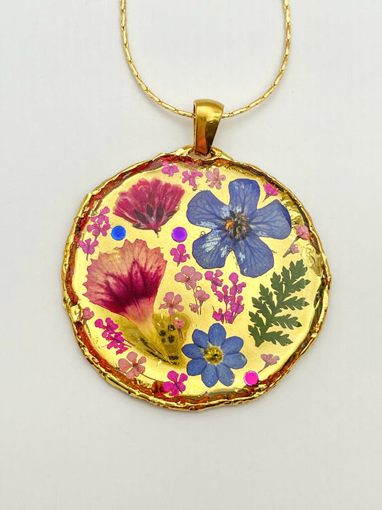 Gold Statement necklace with colourful flowers