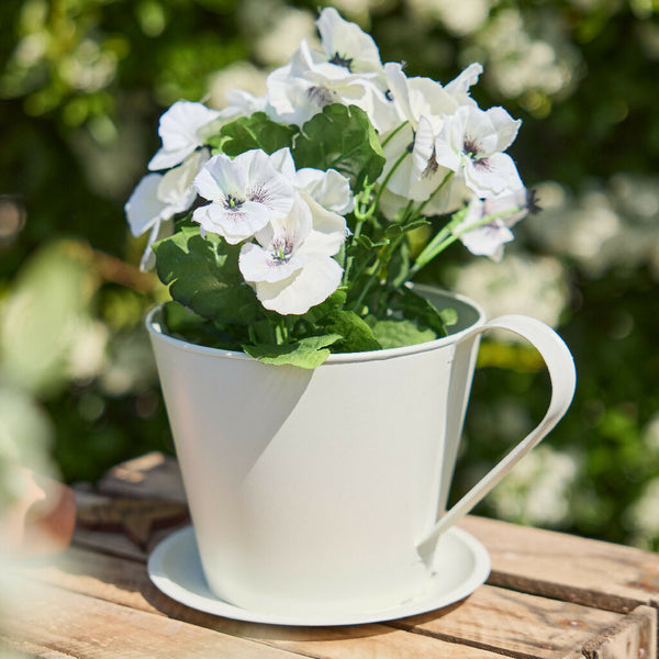 Vintage Cream Tea Cup Summer Outdoor Garden Planter