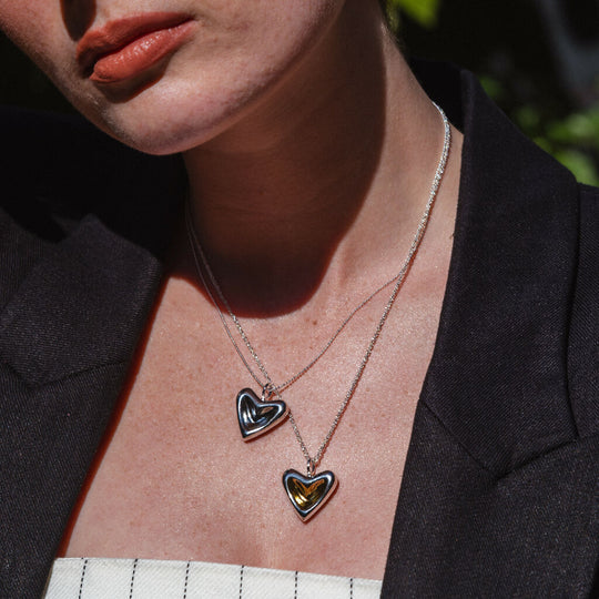 Sterling Silver Heart with Gold indentation Necklace